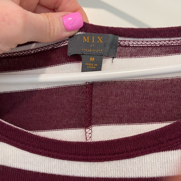MIX by 41 Hawthorn Burgundy and White Striped Top - Picture 3 of 5